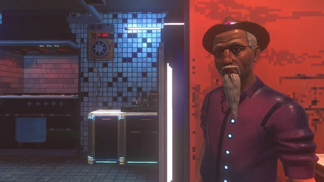 Official art: white-bearded vendor in a red shirt and flat cap